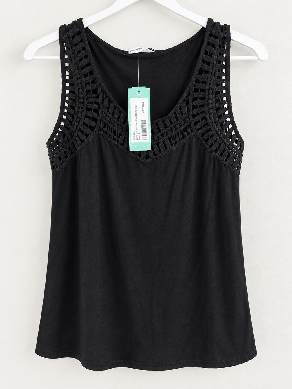 NWT Montagne Black Crochet Lace Detail Sleeveless Tank Top